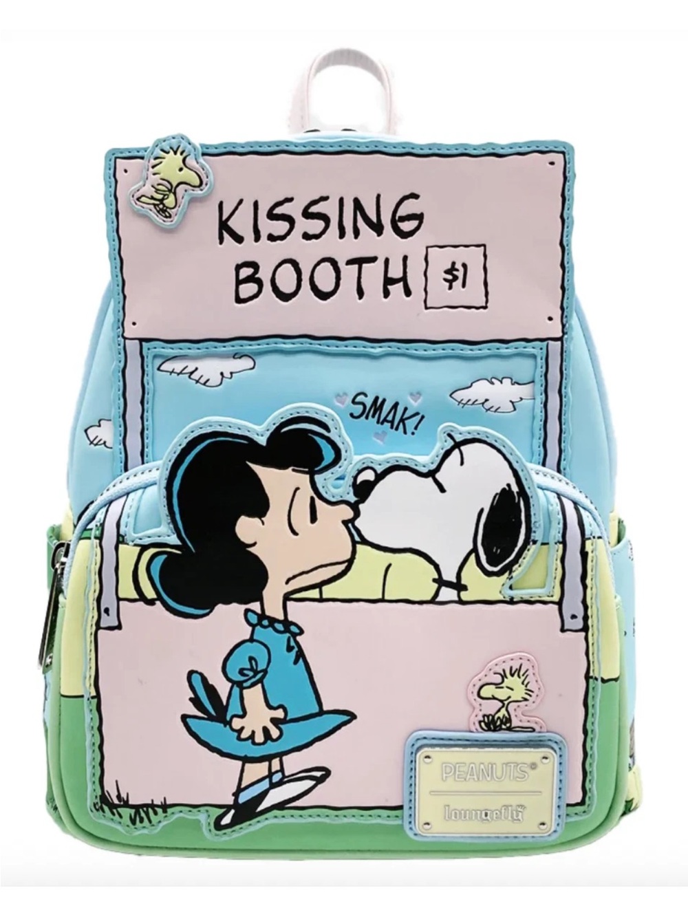 Loungefly Peanuts Snoopy Lucy Kissing Booth Comic Backpack Wallet 2PC Set NWT - Picture 2 of 4